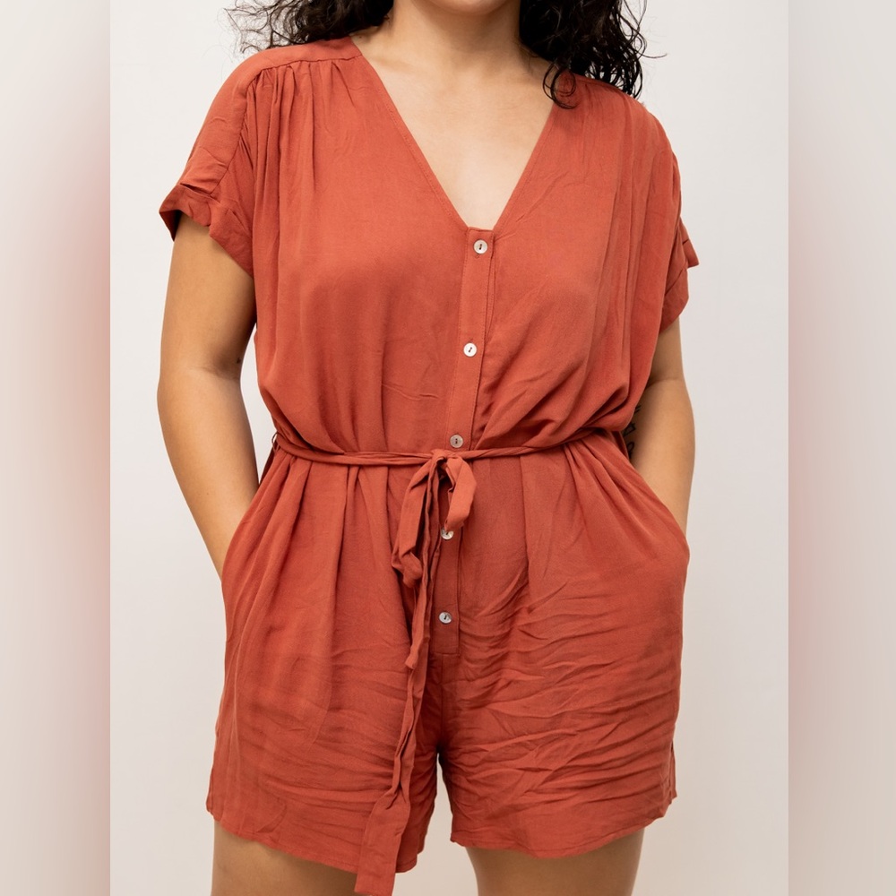 Rust Orange Button-down Romper